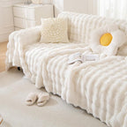 HANDONTIME White Sofa Covers Dog Couch Cover Rabbit Plush L Shaped Couch Covers Faux Fur Sofa Slipcovers for 3 Seat Cushion Couches Shaggy Couch Cover Blanket Washable Thick Soft, 71" X150"