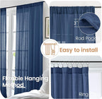 BGment Navy Blue Linen Curtains 48 Inch Length for Windows, Semi Sheer Drapes Light Filtering for Short Bedroom Living Room Bathroom Decor Lightweight with Rod Pocket, 2 Panels Set, Each 42 Inch Wide
