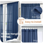BGment Navy Blue Linen Curtains 54 Inch Length for Short Living Room, Semi Sheer Window Drapes Light Filtering for Bedroom Dining Decor Lightweight with Rod Pocket, 2 Panels Set, Each 42 Inch Wide