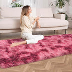 Tie-Dyed Red 2x6 Machine Washable Runner Rugs for Hallway Soft Fluffy Shaggy Bedside Rugs for Bedroom Living Room Indoor Floor Carpet for Kids Girls and Boys Nursery Rooms Home Decor Aesthetic