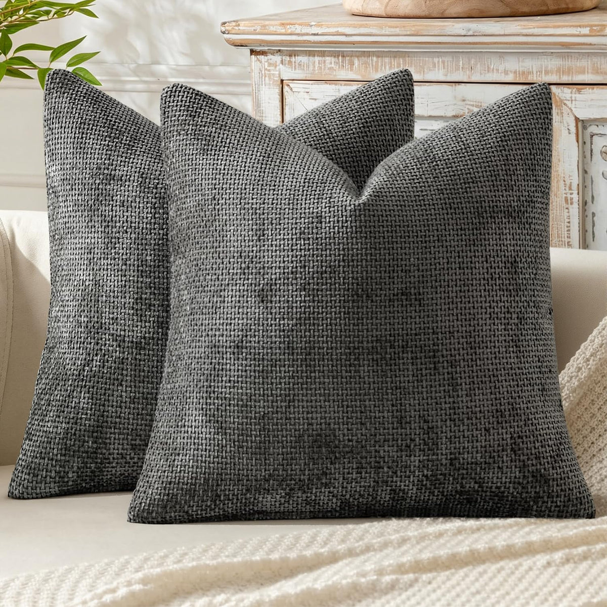 MIULEE Decorative Neutral Beige Euro Sham Pillow Covers 24x24 Inch 2 Pack