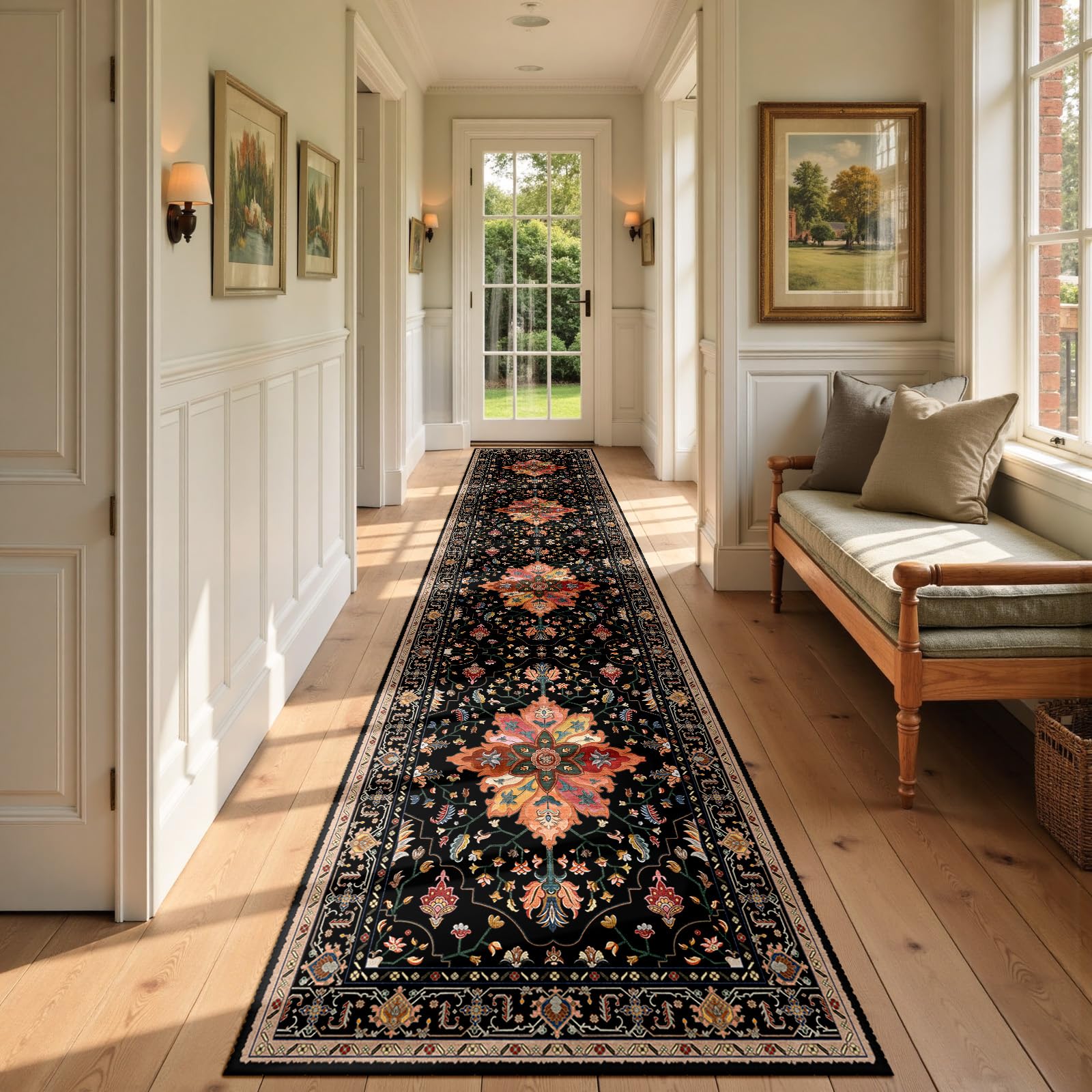 RELEANY Washable Area Rug, Runner 2'6"x10', Black/Colorful