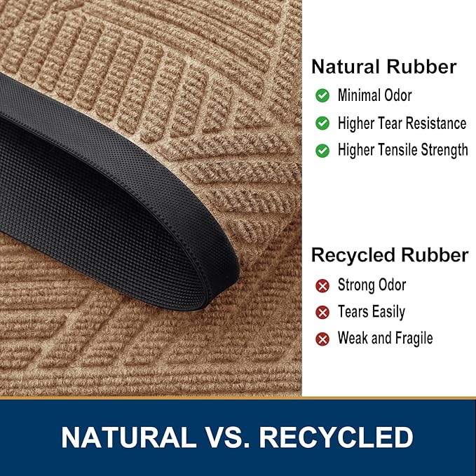 Smiry Front Door Mat Outside Entrance, Heavy Duty Sturdy Natural Rubber Doormat, Trap Dirt and Moisture, Easy Clean Low Profile Mats for Indoor Outdoor Entry, Irregular Triangle (29.5x17, Coffee)