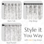 jinchan Linen Floral Curtains for Living Room, 84 Inch Length Curtains with Printed Flower Light Filtering Curtain, Rod Pocket Back Tab Gray Window Curtain Set, 2 Panels Light Grey on White