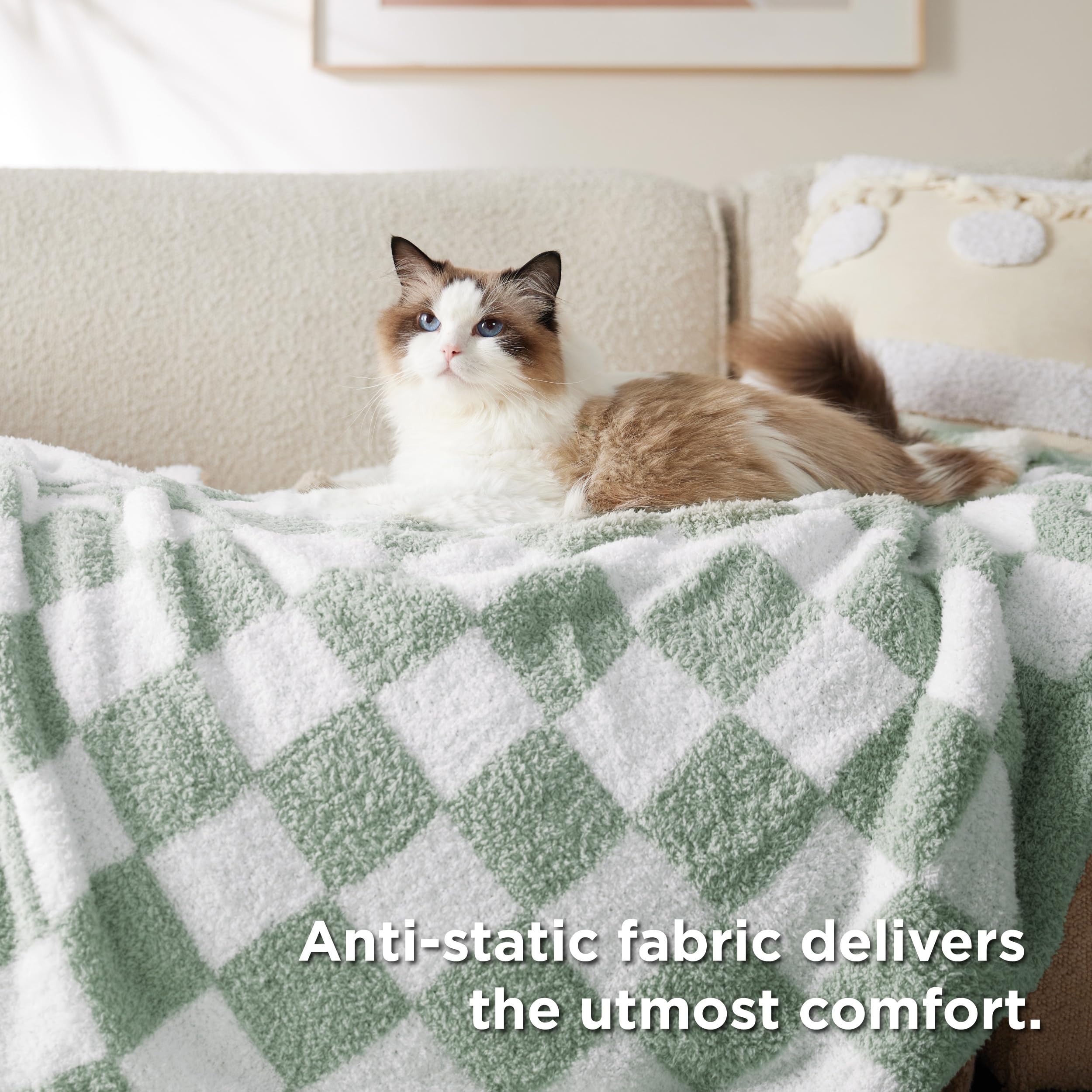 Bedsure GentleSoft Checkered Throw Blanket for Couch - Super Soft Cozy Fluffy Green Blanket, Lightweight Warm Knit All Season Blanket for Bed Sofa, Birthday, for Women, 50x60 Inches