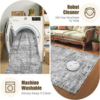 Washable Area Rug 3' x 5 ' Vintage Traditional Persian Mat - Foldable Distressed Non-Slip Machine Washable Carpet for Living Room Bedroom Kitchen Home Decor - Graphite and Mist