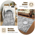 Washable Area Rug 5' x 7' Vintage Traditional Persian Mat - Foldable Distressed Non-Slip Machine Washable Carpet for Living Room Bedroom Kitchen Home Decor - Graphite and Mist