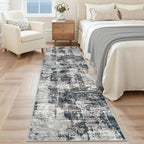XLUEZ 2x8 Runner Rug for Hallway, Washable Modern Abstract Runner Rugs Neutral Soft Non Slip Kids Rug Stain Resistant Indoor Runners for Entryway Bedroom Kitchen Laundry Room(BlackGrey, 2'x8')