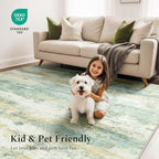 Rugflix 8x10 Area Rugs for Living Room, Washable Large Rug Stain-Resistant Low Pile, Modern Carpet for Dining Room Home Office Kid Room Nursery Bedroom, Light Green