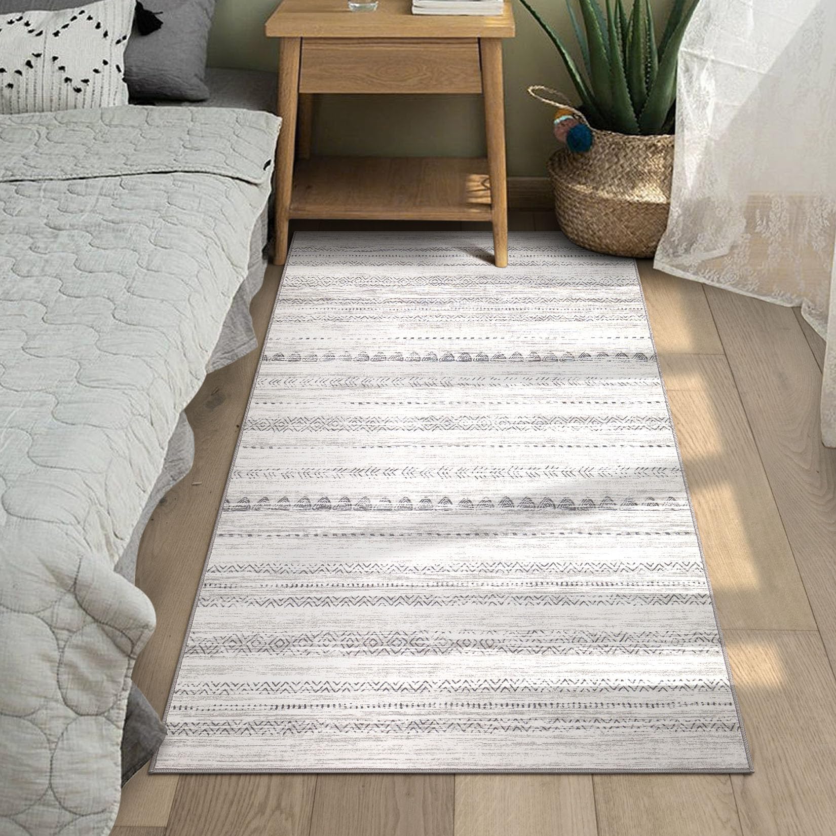 Nakagishi Boho 3x5 Area Rug Living Room Rugs Machine Washable Gray