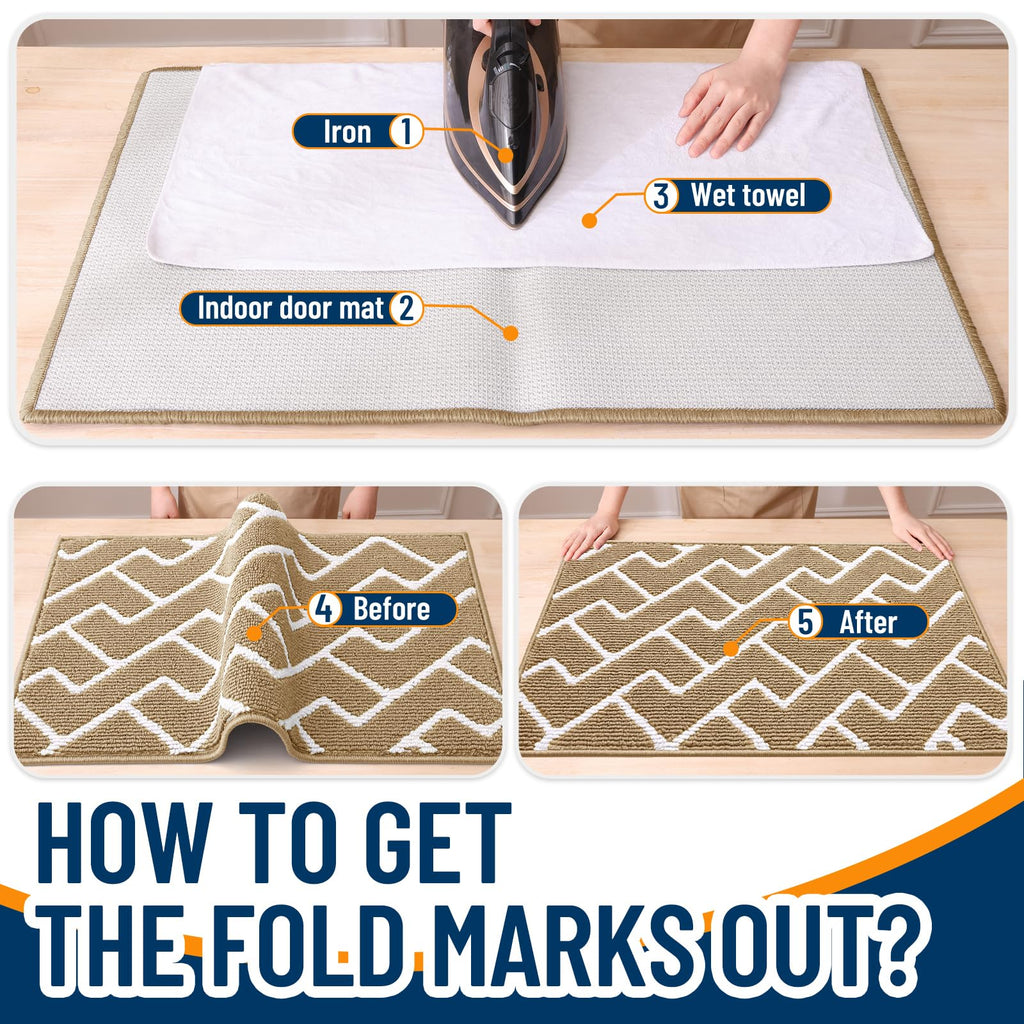 OLANLY Front Door Mat, Non-Slip Rubber Backing, Dirt Resistant and Absorbent, Washable, Easy to Clean Low-Profile Indoor Doormat for Back Door, Entryway, Inside Entrance, 32x20, Beige