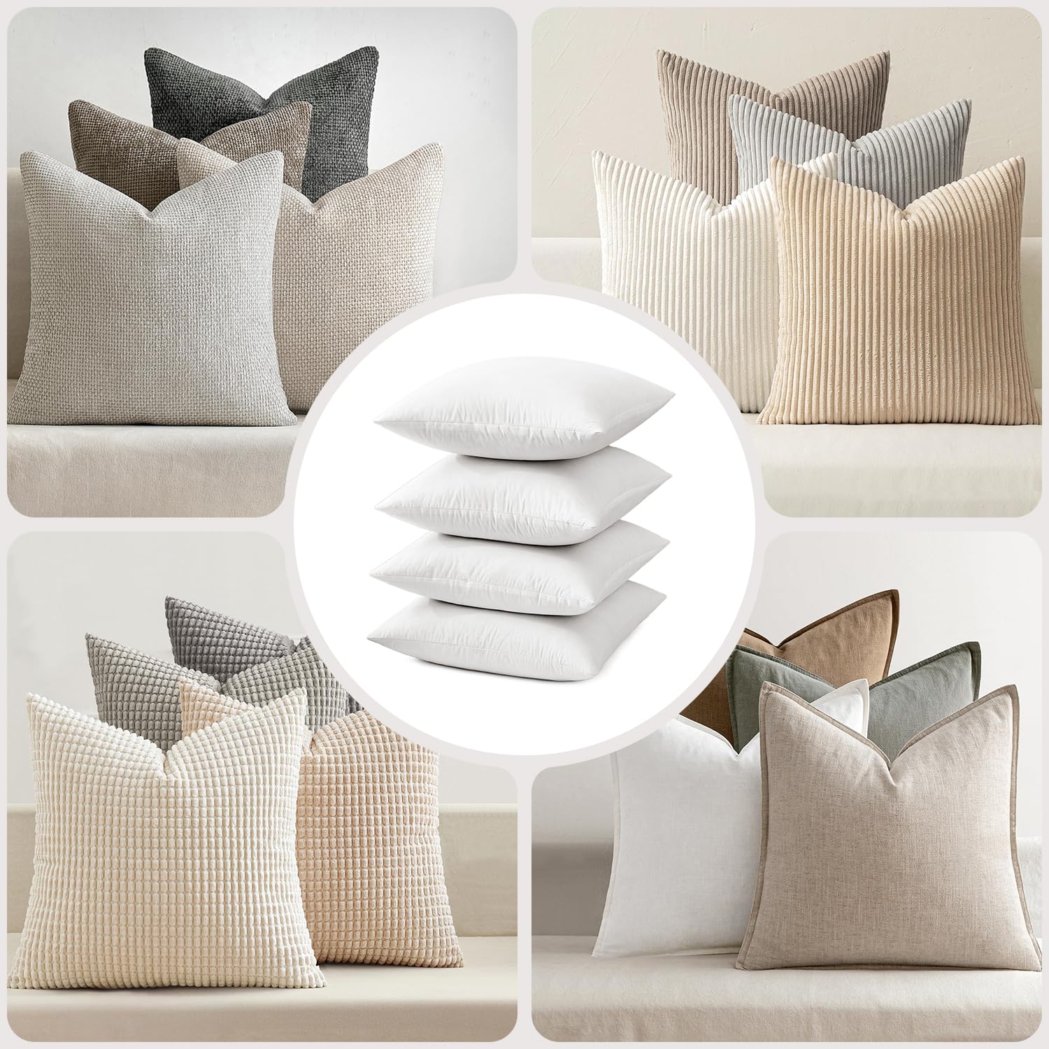 MIULEE 20x20 Pillow Inserts, Set of 4 Feather Down Throw Pillows