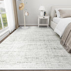 10x12 Area Rugs Washable Rug: Anti-Skid Abstract Modern Living Room Rug Soft Thin Carpets Indoor Floor Non-Shedding Carpet for Bedroom Dining Farmhouse Nursery Home Office (White Gray, 10'x12')
