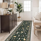 2'6"x8' Washable Kitchen Runner Rug - Soft Low Pile Floral Animal Cat Print Rugs with Non-Slip Backing Waterproof Stain-Resistant Indoor Carpet for Hallway Entryway Bathroom Bedroom (Sage Green)