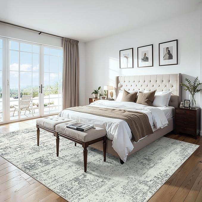 PLHXFR 8x10 Area Rug Living Room: Modern Abstract Washable Carpet Grey