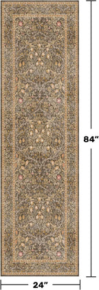 Hazo Haus Non Slip 2x7 Gold Brown Runner Rugs - Washable Long Runner for Bathroom, Kitchen, Hallway, Indoor Floor Mat, Bedroom Bedside - Brown Earthy Vintage Floral Décor