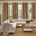 NICETOWN Caramel Faux Linen Room Darkening Rod Pocket Curtains 63 inch Length, W42 x L63, Light Blocking Thermal Insulated Noise Reducing Drapes for Bedroom Living Room Farmhouse Decor, 2 Panels