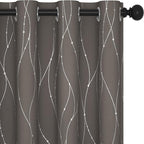 Deconovo Blackout Curtains, Thermal Insulated Soundproof Grommet Drapes, Wave Dots Silver Print, 52 x 45 Inch, Set of 2, Machine Washable Window Panel for Kitchen Bedroom Living Room Nursery, Taupe