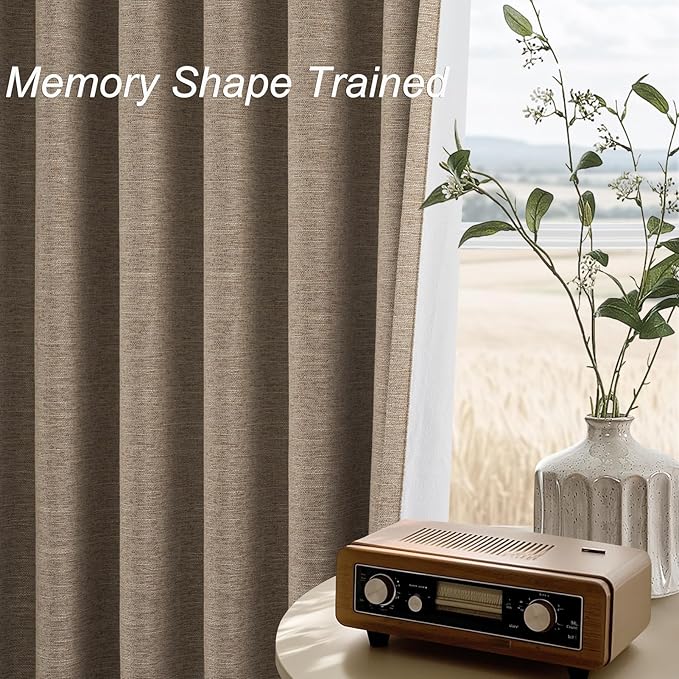 Topfinel Greige 90 Inches Long Blackout Natural Linen Curtains for Bedroom, Chocolate Brown Pinch Pleat Sound Blocking Curtains, Neutral Farmhouse Lined Drapes 2 Panels for Living Room Sliding Door