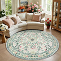 PLHXFR Round Area Rug Living Room: 6 ft Floral Washable Carpet Green Beige