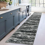 KOZYFLY Modern Abstract Runners for Hallways 2x12 Washable Rug Runner Non-Slip Soft Striped Kitchen Runner Rug, Black Grey Print Carpet Runner for Entryway Bathroom Laundry Room Foyer