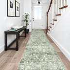 2'6"x14' Washable Hallway Runner Rug - Non Slip Kitchen Runner Rugs with Rubber Backing Vintage Low-Pile Carpet Runners for Entryway Dining Room Laundry Room Home Decor (Muted Sage Green)