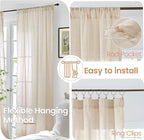 BGment Natutal Linen Cafe Curtains 30 Inch Length, Farmhouse Kitchen Window Drapes Semi Sheer with Rod Pocket Lightweight Textured for Bathroom Over Sink Decor, 2 Panels Set, 30 Inch Wide