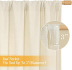 LAMIT 54 Inch Short Window Linen Curtains, Light Beige Soft Thick Light Filtering Panels Rod Pocket Neutral Privacy Faux Linen Drapes for Bedroom/Bathroom/Loft Room, 2 Panels, 42 x 54 Inch