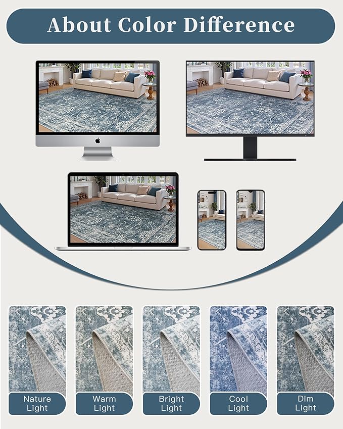 Madane 6x9 Area Rugs for Living Room, Washable Soft Rug Blue