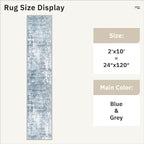 Runner Rug 2'x10' Abstract Washable Non-Slip Runner Rugs for Kitchen Bathroom Laundry Room Blue Vintage Floor Carpet Runners for Hallway Entryway