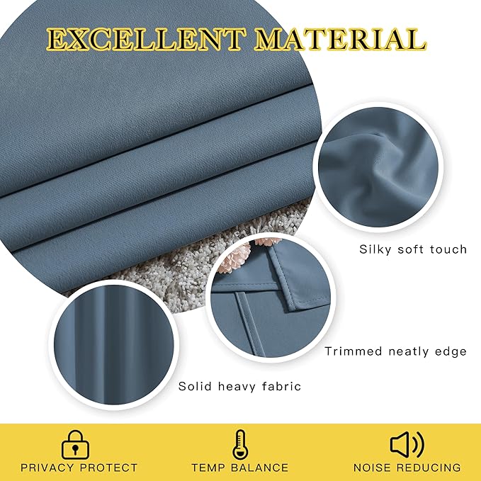 NICETOWN Patio Smoky Blue Curtain Shades - Summer Home Decoration Thermal Insulated Grommet Blackout Draperies/Drapes for Kitchen (2 Panels, 52 inches x 95 inches,Smoky Blue)