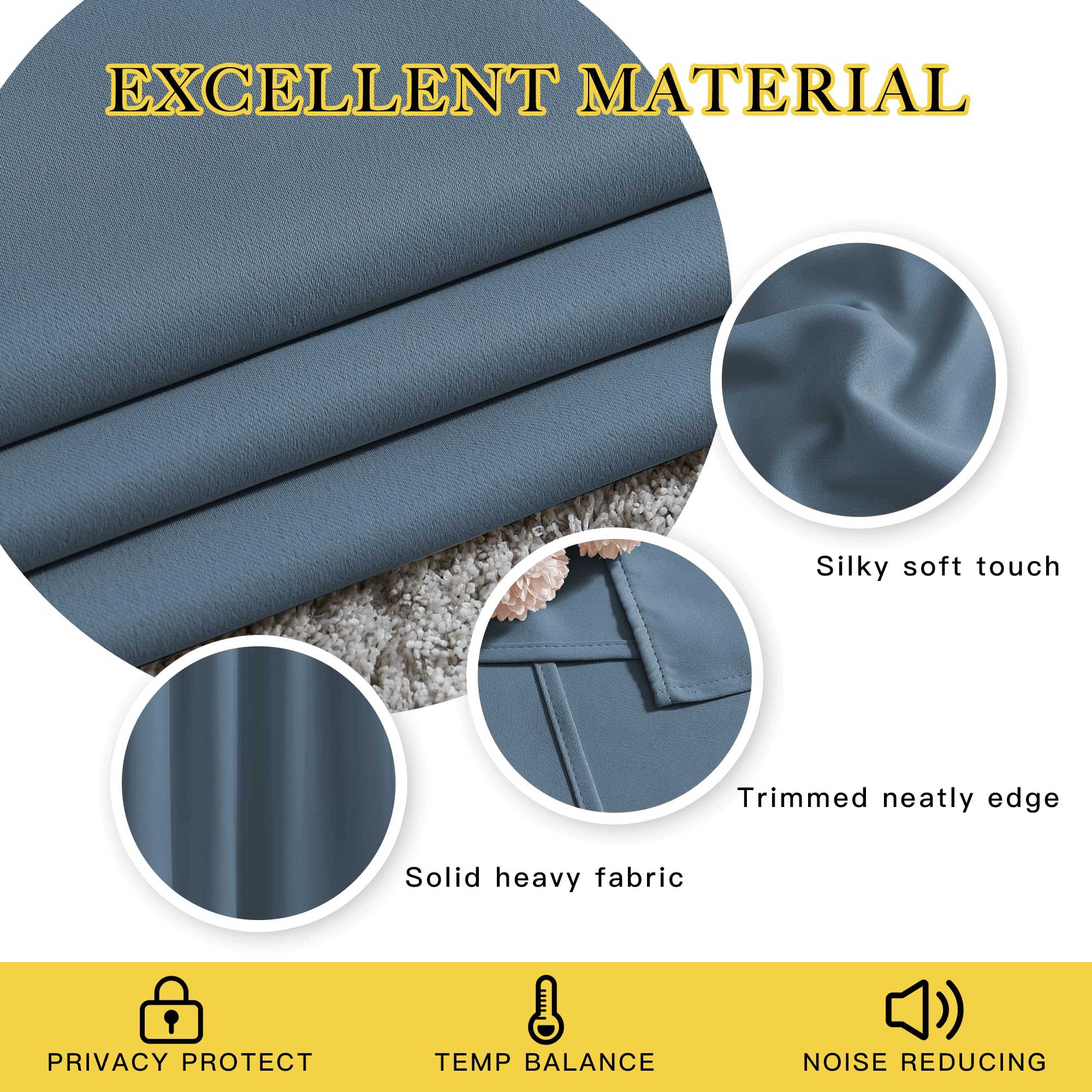 NICETOWN Room Darkening Curtains for Windows - Home Fashion Energy Saving Grommet Top Thermal Insulated Drapes for Bedroom/Patio Door (Smoky Blue, 1 Pair, 46 by 90 Inch)