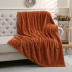Puncuntex Burnt Orange Throw Blanket 50"×60" inches Fuzzy 3D Jacquard Decorative Flannel Fleece Super Soft Plush Cozy Blanket for Couch Sofa Chair Lightweight