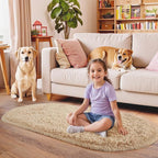 Pionblank Fluffy Area Rug for Bedroom 3.3'x6.2', Shag Oval Rug for Bedside, Ultra Soft Cute Plush Carpet for Living Room Kids Girls Boys Room Nursery Teens Dorm Home Decor, Camel