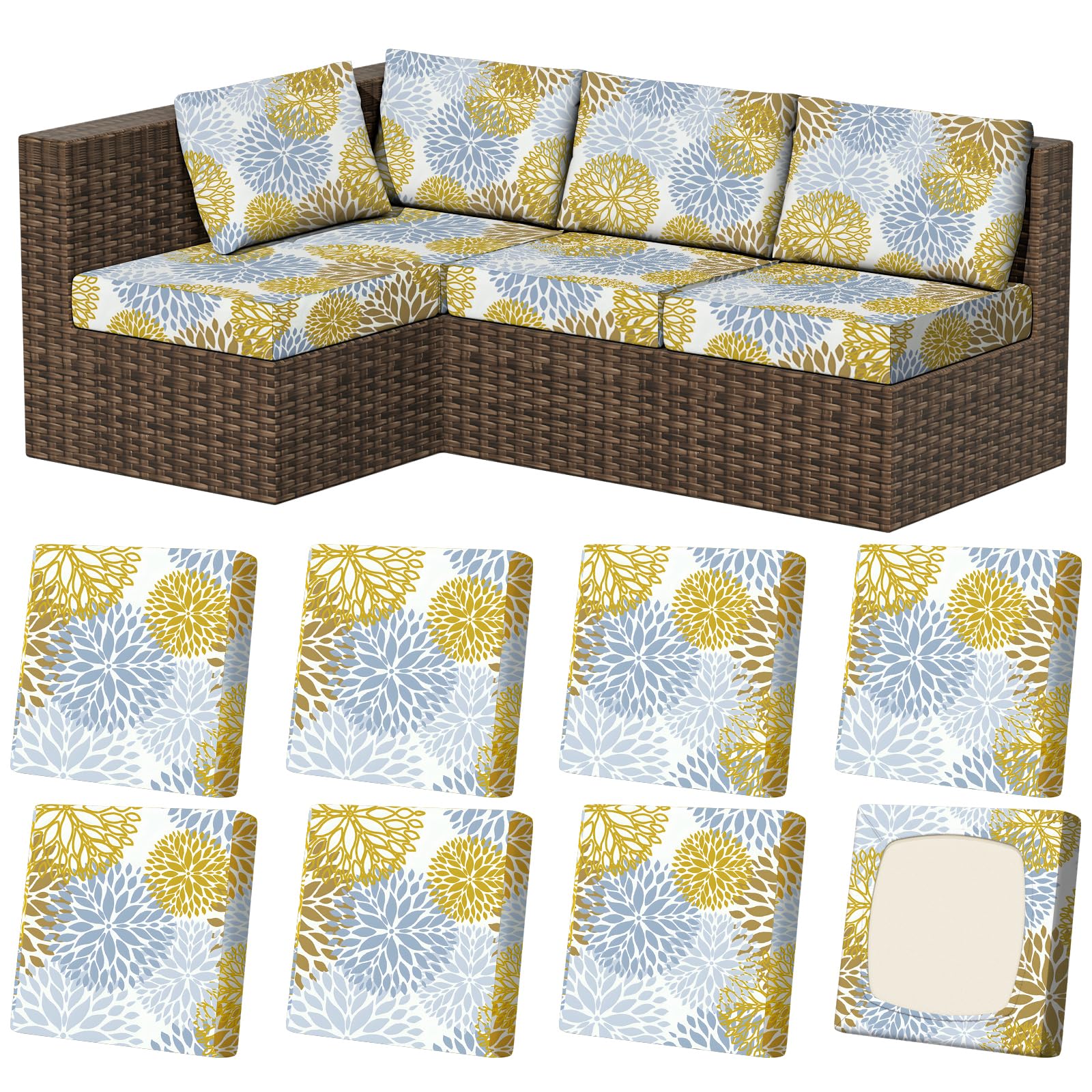 8Pcs Outdoor Cushion Covers, Stretch Patio Furniture Couch Chair Slipcovers
