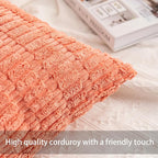 Pack of 2 Corduroy Decorative Throw Pillow Covers 18x18 InchSoft Boho Striped Pillow Covers Modern Farmhouse Home Decor for Sofa Living Room Couch Bed（Orange）