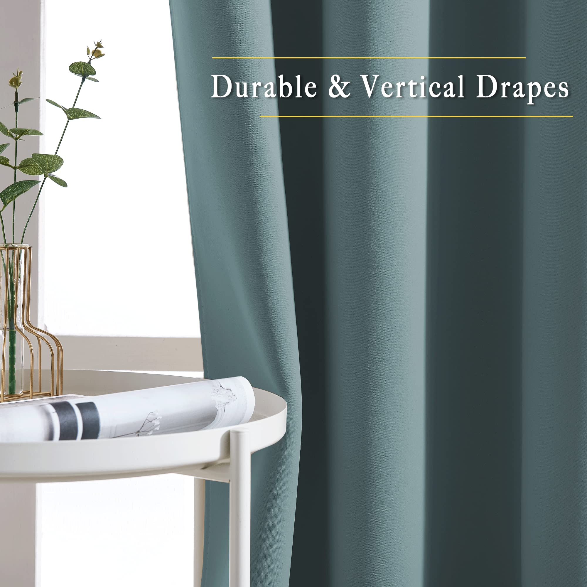 NICETOWN Blackout Greyish Blue Curtains & Drapes for Living Room - Thermal Insulated Solid Grommet Sound Reducing Room Darkening Window Treatments for Bedroom (2 Panels, W37 x L84)