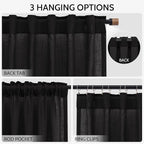 Vintage Black Linen Curtains for Living Room 120 Inches Long Light Filtering Semi Sheer Curtain Back Tab Floor to Ceiling High Window Gothic Vintage Decor Drapes for Bedroom Office 52x120,2 Panels