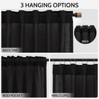 Nanspring Vintage Black Linen Curtains 96 Inches Long for Living Room Light Filtering Semi Sheer Curtain Back Tab Privacy Luxury Gothic Vintage Decor Drapes for Bedroom Office 52x96, 2 Panels