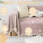 HANDONTIME Soild Couch Covers for Dogs Pink-Purple Sofa Covers Boho Cover for Sofa 3 Seats Chenille Sofa Throw Cover Mauve Sofa Covers for 3 Cushion Couch Tassel, Washable, Pet Friendly, 91" X134"
