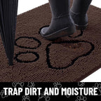 Smiry Dog Door Mat for Muddy Paws, Absorbent Dirt Trapper Non Slip Quick Dry Washable Chenille Mat for Mud Dogs, Entry Rug for Indoor and Outdoor (30x20 Inches, Brown and Black)