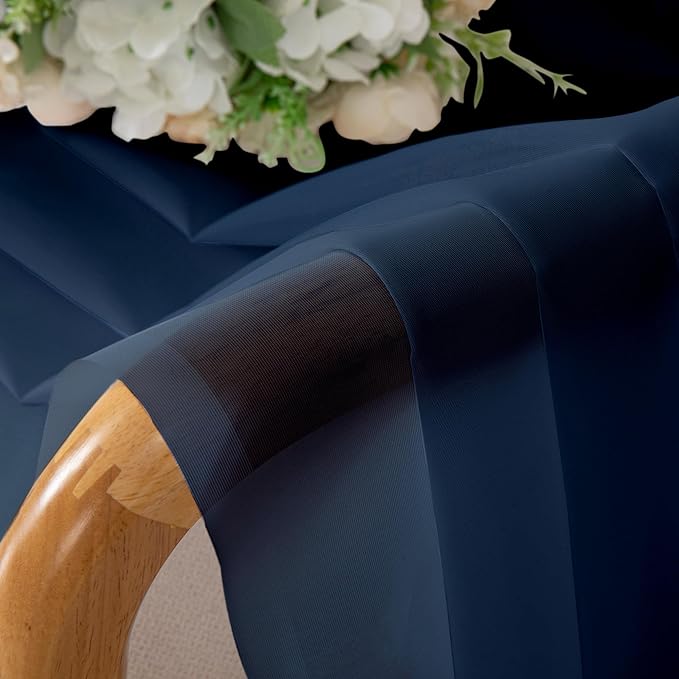 Aiyufeng Long Navy Blue Sheer Curtains 96 inches Long for Living Room, Privacy Sheer Curtains Window Treatment Translucent Sheer Drapes for Farmhouse/Cottage, 40" Wide (2 Panels)