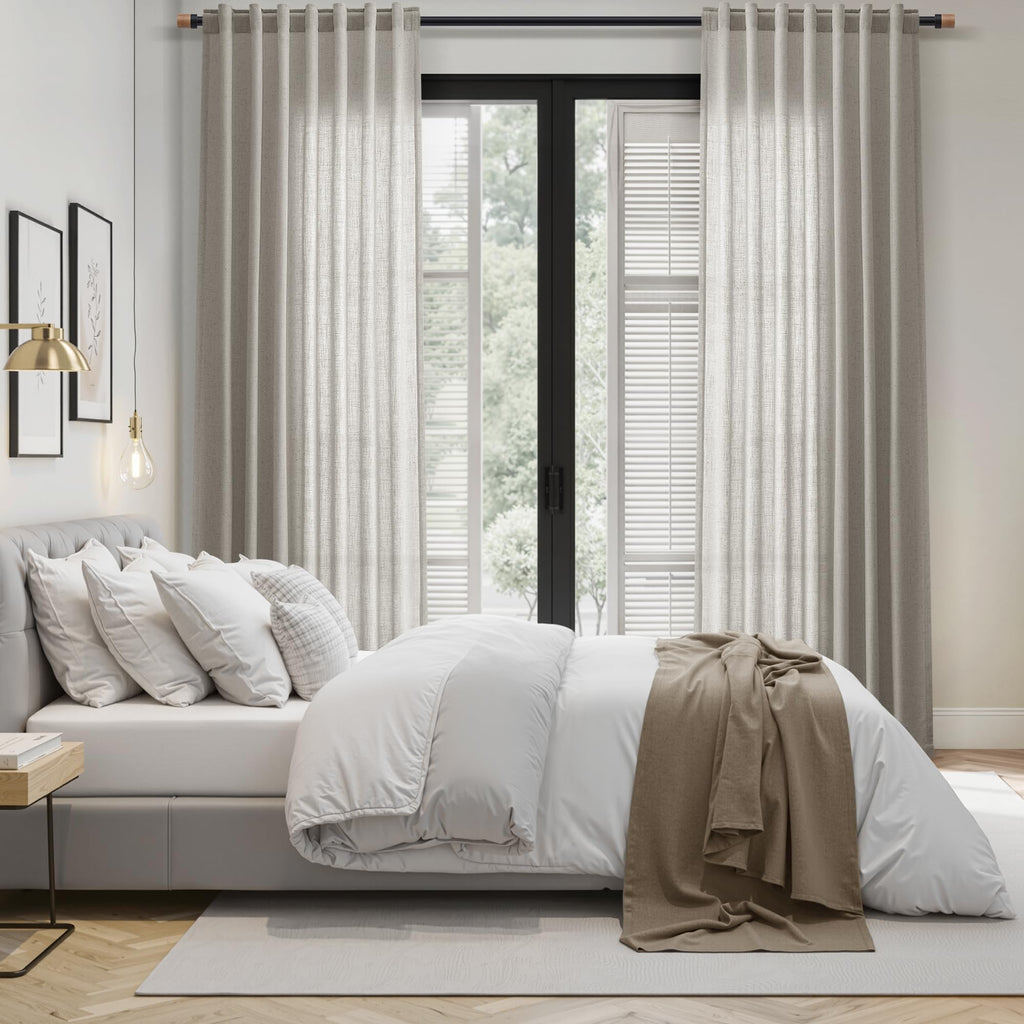 Silver Grey Linen Back Tab Curtains 84 Inch Length for Bedroom Neutral Modern Farmhouse Window Privacy Semi Sheer Linen Drapes Rustic Pinch Pleated Look Curtain for Living Room 52x84,2 Panel