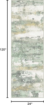 Runner Rug for Hallway Kitchen, 2x10 Machine Washable Runners Rug for Entryway, Light Green Soft Modern Abstract Throw Rugs, Low Pile Floor Carpet with Non Slip Backing