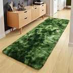 Tepook Soft Runner Rugs for Bedroom 2x6 with Rubber Backing, Tie-Dyed Dark Green Fluffy Rugs for Hallway, Shag Bedside Rug Fuzzy Plush Carpet for Living Room Dorm Nursery Indoor Home Decor