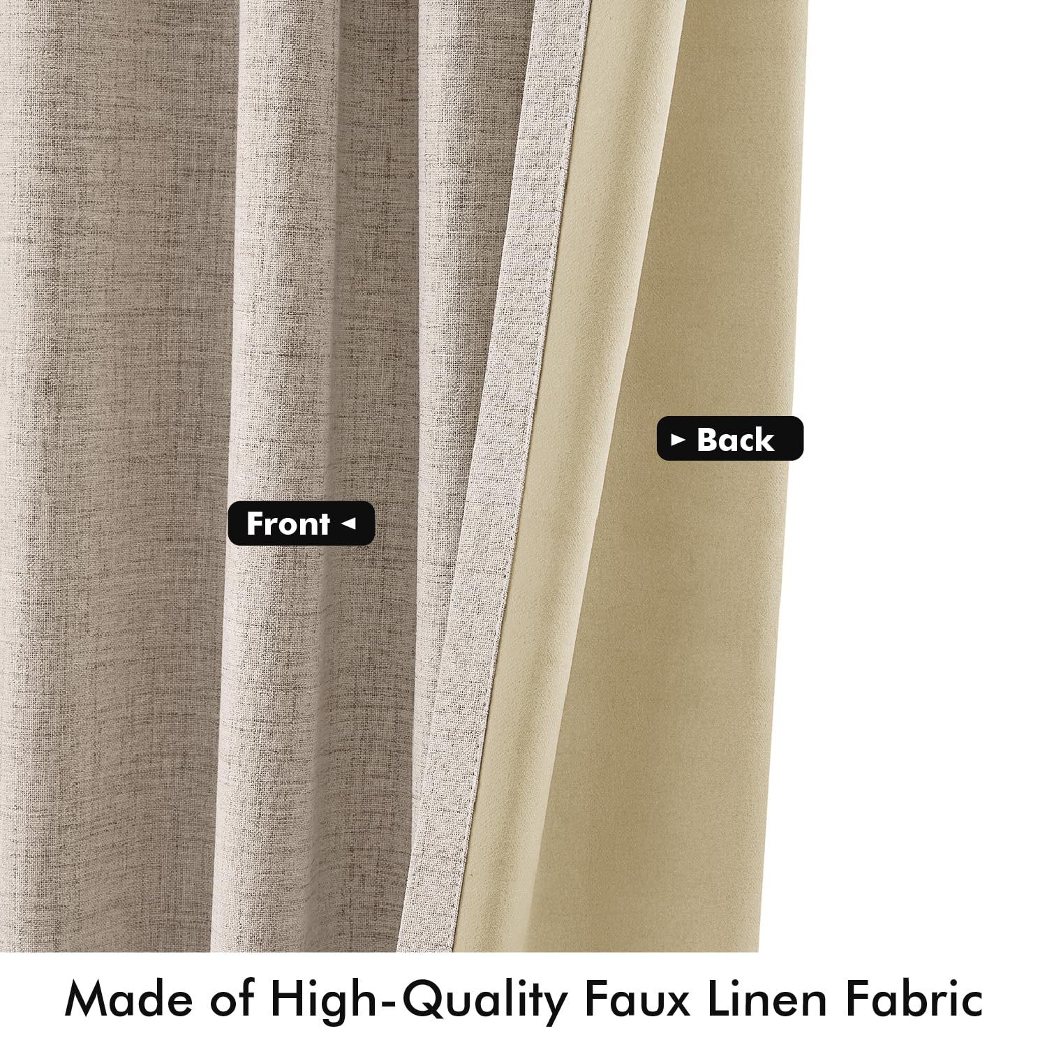 MIULEE 100% Blackout Linen Curtains for Bedroom 42 x 63 Inch Taupe 2 Panels