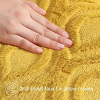 decorUhome Summer Throw Pillow Covers 24x24 Inch Set of 2, Soft Plush Faux Wool Mustard Yellow Solid Couch Pillow Covers, Accent Euro Sham Farmhouse Square Pillow Cases for Sofa Bed Living Room