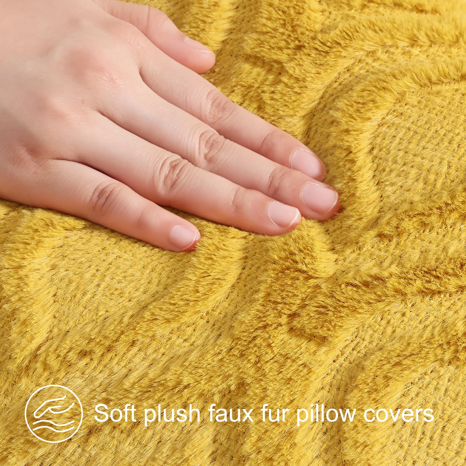 decorUhome Faux Fur Mustard Yellow Throw Pillow Covers 12x20 Set of 2