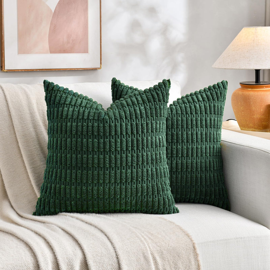 Fancy Homi 4 Packs Decorative Throw Pillow Covers for Living Room Couch Bed, Modern Farmhouse Boho Home Décor Accent Cushion Case, 18" x 18", Forest Green