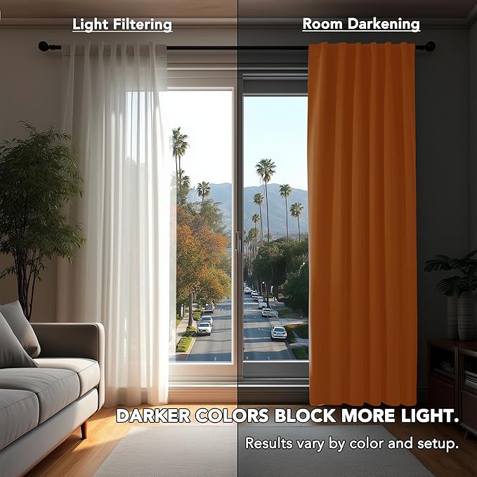 Deconovo Rod Pocket and Back Tab Blackout Curtains for Living Room Thermal Insulated Room Darkening Curtains 42Wx95L Inch Orange Flame 2 Panels